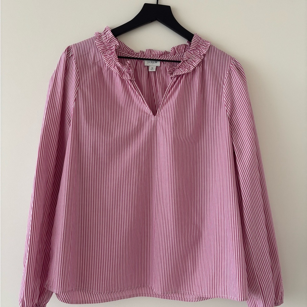 J. Crew Pink Ruffled Bib Collar Blouse